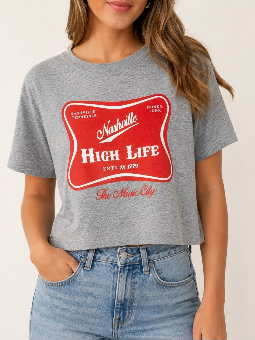 FWD Clothing Co Nashville High Life Graphic Crop Tee Gray Red Large Streetwear